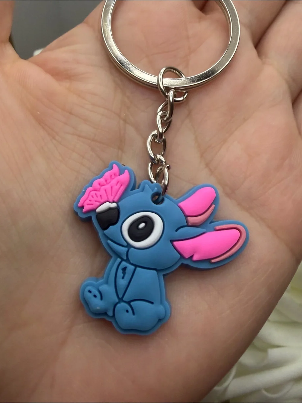 Blue and Pink Cartoon Bunny Keychain for Kids
